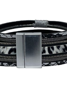 Gray & Silvertone Wild Stripe Multi-Strap Hinge Bangle